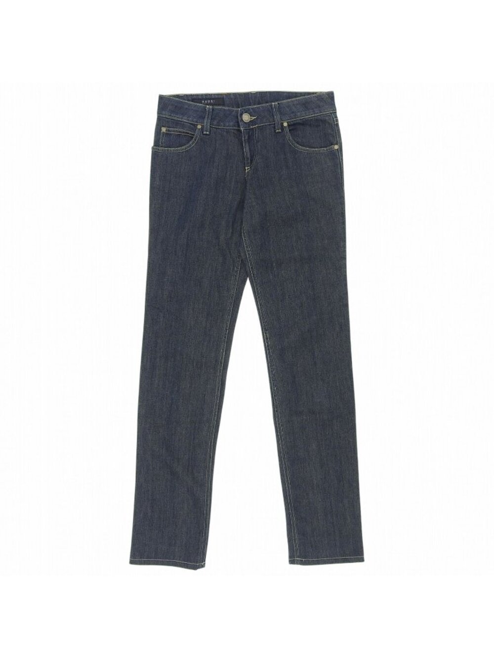 Gucci Stretch GG Logo Leather Patch Denim Pants Indigo 38